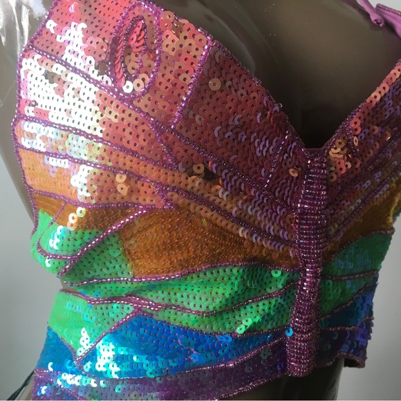 Butterfly Sequin Halter Top M/L - Picture 2 of 6